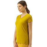 Enamor Essentials Women'S Short Sleeve V Neck Slim Fit Breathable Stretch Cotton Tee - E067(E067-Mustard Yellow-S)