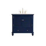 Elegant Decor Rhodes 36 Coastal Solid Wood Single Bathroom Vanity In Blue