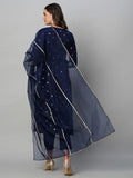 Anni Designer Women'S Cotton Blend Straight Printed Kurta With Pant & Dupatta (Thakor Blue_M_Blue_Medium),Blue,M,Cotton Blend,Regular,Kurta with Pant & Dupatta