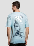 ADRO Oversize T Shirt for Men | Drop Shoulder T Shirt | Mens Oversize T-Shirt | 220 GSM Cotton Oversize Tshirt | Trendy Front and Back Printed T Shirt|OVR24-L1-SAIL-SK-L Sky Blue,Sky Blue