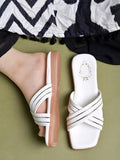 Shoetopia Embellished Cross Strap White Flats For Women /Eu40,White,7,B0DK75WXDW