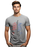 Adro Guitar Design Printed T-Shirt For Men - 100% Cotton, Regular Fit, Soft Breathable Fabric | Rn23-M-Gtr-Gr-L Grey