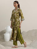 Libas Women'S Silk Blend Kurta Set (400340 Olive Green S