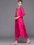 Gosriki Women'S Silk Blend Embroidered Straight Kurta With Pant & Dupatta (Lissy-New-Pink-S-Go_Pink_Small),Pink,,B09TB5BJJ9