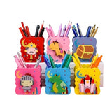 Cute Wooden Cartoon Pencil Holder for Kids Desk Pen Stand Wooden Stationery Organizer for Study Table School Office Desk Decor M