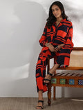 Libas Womens Printed Viscose Co-Ord Set For Women Red Xl