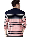 Eyebogler Men'S Trendy Full Sleeves Round Neck Regular Fit Striped T-Shirt,Veiled Rose Navy BluApparel,XL