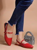 Women'S Pointed-Toe Flats Stylish Slingback Ballerina Shoes With Adjustable Strap Casual & Office Wear Red Eu37,Red,4,B0DJJWJT2R