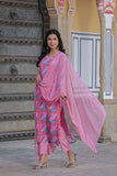 Gosriki Women'S Cotton Blend Straight Printed Kurta With Pant & Dupatta (Mimansa Pink-Gs_S_Pink_Small),Pink,,B0CR48MM22