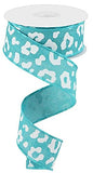 Animal Print on Canvas Wired Edge Ribbon (Light Teal, White, 1.5 Inch)