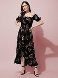 Oomph! Women'S Western & Fusion Wear Midi Dresses For Women Off Shoulder Black - Md453,BlackApparel,L