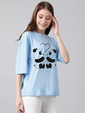 Kotty Women'S Cotton Blend Printed Oversized T-Shirts,Baby BlueApparel,XL