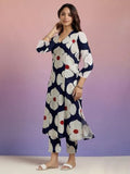 Anni Designer Women'S Cotton Blend Straight Printed Kurta With Pant (Chunilal Blue_M_Blue_Medium),Blue,M,Cotton Blend,Regular,Kurta,Pant