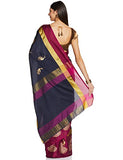 Om Sai Latest Creation Womens Soft Cotton Silk Z-Card Print Foli Work Saree With Blouse Piece-Free Size (Navy Blue)