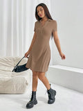 Toplot Casual Wear Dress For Women || Knee Length || Half Sleeve || Strip Dress (Kit-Dress-5237-Brown-Xl),Brown,,B0DZXDT3BR