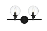Living District Jaelynn 2-Light Iron & Glass Bath Sconce In Black/Clear