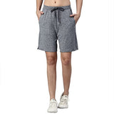 Enamor Athleisure Shorts For Women With Pockets With Adjustable Waist Used For Gym Yoga Workout (A702_Navy Melange_L)