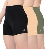 Xjarvis Lucia Shorts For Women Stretchable Yoga Shorts Soft Squat-Proof & Breathable Cycling Running For Skin Fit Tights & Gym Short Pack Of 3 (Black Skin Olive L),Pack of 3 - Black/Sk,,B0DZHDN28Z