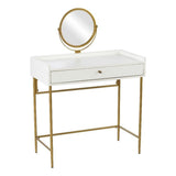 SEI Furniture Derald Vanity Table w/Round Mirror and Storage, White