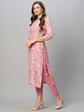 Anni Designer Women'S Cotton Blend Straight Printed Kurta With Pant (Pahal Pink-Nw_Xl_Pink_X-Large),Pink,XL,Cotton Blend,Regular,