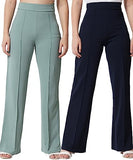Kotty Pack Of 2 Women Regular Fit Multicolor Viscose Rayon Trousers,Navy Blue::Light MosApparel,30