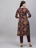 Anni Designer Women'S Cotton Blend Straight Printed Kurta With Pant (Paajas Wine_S_Wine_Small),Wine,S,Cotton Blend,Paajas_1425,Kurta
