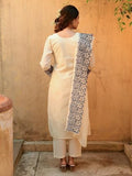Anni Designer Women'S Cotton Blend Straight Embroidery Kurta With Pant & Dupatta (Trp Off-White_L_White_Large),White,L,Cotton Blend,TRP OFF-WHITE_009,