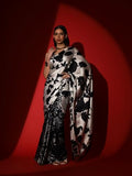 Womanista Women'S Women Satin Saree Ll Women Black Saree Ll Women Floral Printed Saree Ll Un-Stitched Blouse Saree