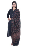 Fabmoha Women Pure Cotton Handblock Printed Full Length Ajrakh Dupatta (Maroon Black)