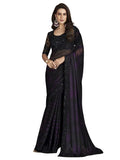 Satrani Womens Pure Chiffon Saree (3568S126N_Black & Dark Purple)