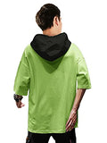 Eyebogler Mens Hooded Printed Cotton T-Shirt Lime Green Black,Lime Green BlackApparel,M