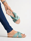 Shoetopia Girls Green Flat Slide Sandals Soft Suede Knot Strap Casual Summer Slip-Ons For Everyday Comfort Stylish |Footwear Lightweight| Durable Design Perfect For Casual Outings Women Eu38,Green,5,B0CNVKGH3R