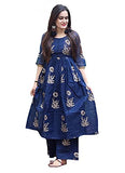 Gosriki Women'S Cotton Empire Printed Kurta With Palazzo(Samadhan-New-Navy_M,Dark Blue,,B0987S7GCW