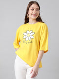 Kotty Women'S Cotton Blend Printed Oversized T-Shirts,Light YellowApparel,S