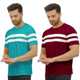 Lookmark Men'S Combo Cotton Blend Sky Blue & Maroon Color Printed Striped Polo Tshirt(Mt04-Mt09),Sky Blue-Maroon35Apparel,XL