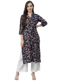PATLANI Women's Crepe Full Stitched Kurti. Dark Blue