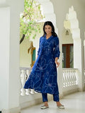 Anni Designer Women'S Cotton Blend Anarkali Printed Kurta With Pant (Marup Blue-Nw_M_Blue_Medium),Blue,M,Cotton Blend,Anarkali,