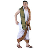 Prakasam Cotton Men'S Asha Silk Panjakejam Stitched Dhoti Towel Set With Pocket (White, Free Size)