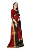 Greciilooks Womens Cotton Silk Ready Pleated Saree Saree For Women (Dark Maroon)