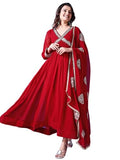 Wedani Women'S Georgette Solid Anarkali Dress Maroon,MAROON,L