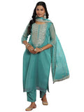 Libas Womens Embellished Organza Straight Kurta With Trousers And Dupatta