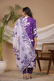 Anni Designer Women'S Cotton Blend Straight Printed Kurta With Pant & Dupatta (Suman Blue_Xl_Blue_X-Large),Blue,XL,Cotton Blend,Regular,