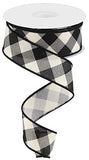 Diagonal Plaid Check Wired Edge Ribbon - 10 Yards (Cream, Black, 1.5 Inch)