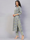 Gosriki Women'S Cotton Blend Printed Straight Kurta With Pant (Guru Blue-Gs_S_Blue_Small),Blue,,B0C2PKTDTY