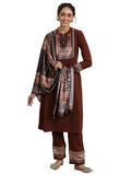 Libas Womens Yoke Design Wool Straight Kurta With Palazzos And Dupatta