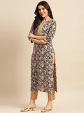 Gosriki Women'S Cotton Blend Printed Straight Kurta With Pant (Kalam Black-Nw-Gs_M_Black_Medium),Black,,B0C96G72YW