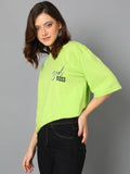 Kotty Women'S Cotton Blend Printed Oversized T-Shirts,Bitter Lime Green_32Apparel,S
