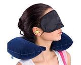 Imegaz 3 In 1 Travel Inflatable Nylon Neck Air Cushion Pillow With Eye Mask And 2 Ear Plugs (Set Of 3)