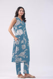 Anni Designer Women'S Rayon Viscose Straight Printed Kurta With Pant (Teras Sky Blue_M_Sky Blue_Medium),Sky Blue,M,,,