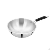MARWALL Triply Stainless Steel Wok, 3Layer Construction, Bakelite Handle Stainless Steel Handle (Silver, 18cm)